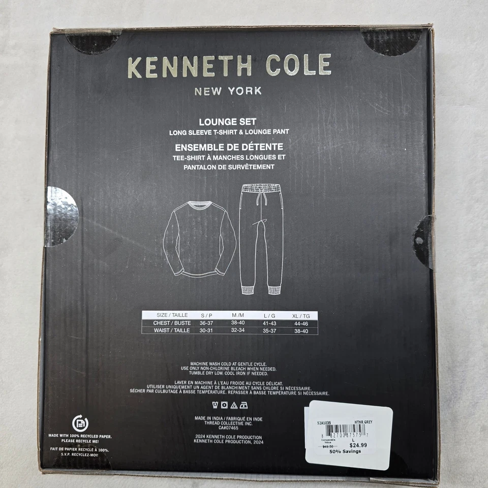 Kenneth Cole Lounge Set Para Hombres Grande Manga Larga Camiseta Jogger Pantalón Hthr Gris NUEVO Foto 2 de 4
