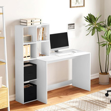 Scrivania Ufficio Compatta Con Libreria Integrata, Bianco Lucido, Design Salvasp