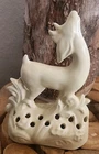 Vintage Red Wing Art Pottery Ceramic Deer Flower Frog 1940s