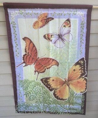 Vintage 2002 Impressions Butterflies Ferns Geneva House Garden Flag Large 28X40 