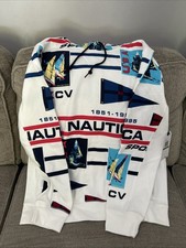 Vintage Nautica Blue Sail Sport Classic Full Print XCV Pullover Hoodie Size L