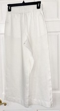 Tahari Linen Wide Leg Crop Pants Size Small White Pull On Pockets