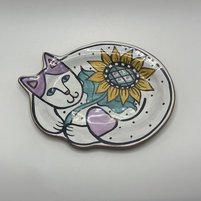 Lynn Wilkes Armstrong Terracotta Pottery Cat Plate Dish (C)