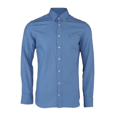 Hackett London Herren Hemd Langarm Blau Button-Down Logo UVP 140€ Gr S - Bild 1 von 4