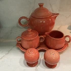Fiesta Ware Poppy Homer Laughlin Tea Pot - Cream n Sugar w/Tray - Salt n Pepper
