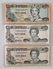 Bahamas Half Dollar Queen Elizabeth P42(1984) & P68(2001) UNC. 3 pieces.