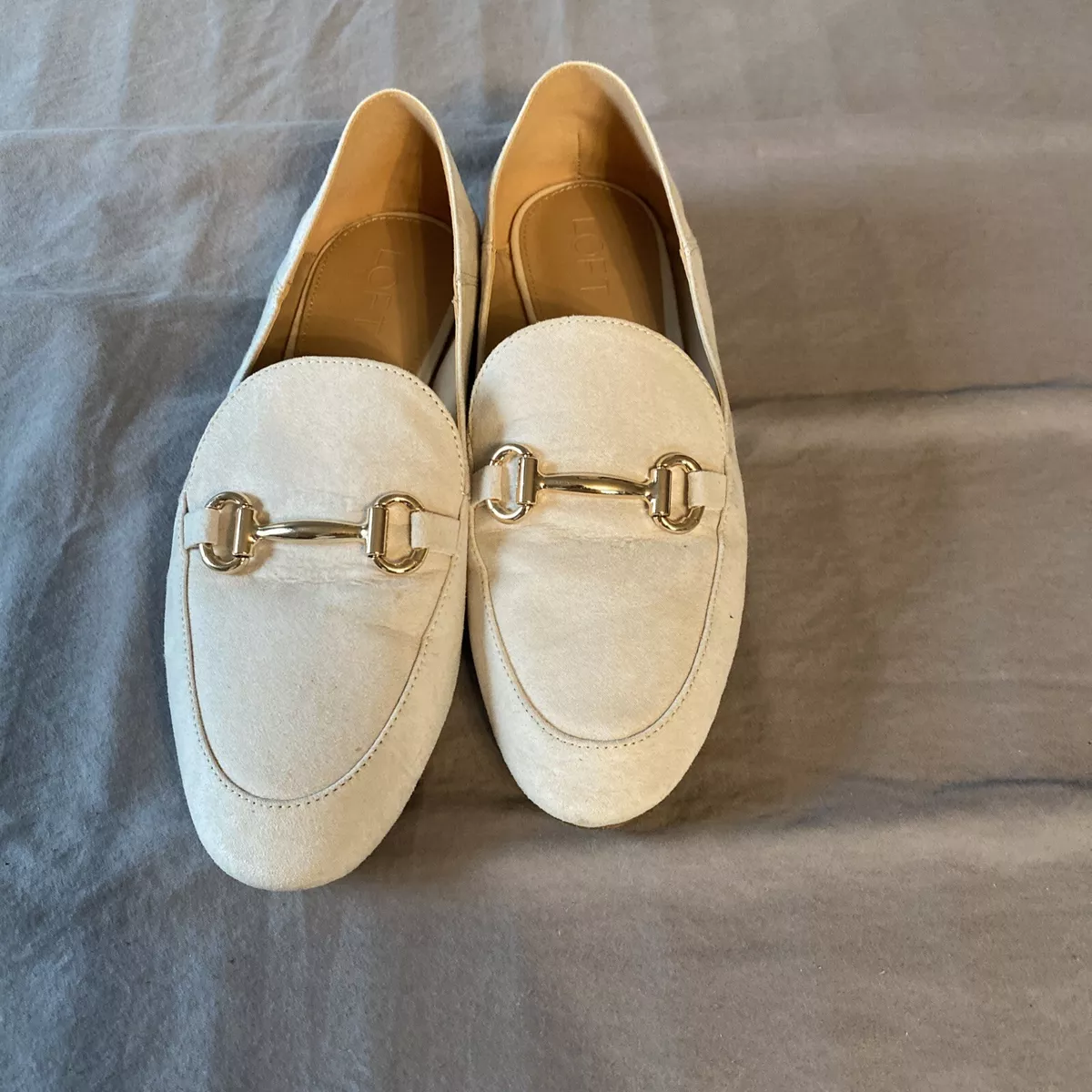 Women s beige loft loafers with gold buckle eBay