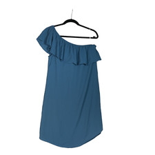 NEW Bobeau Mini Dress Womens M Blue One Shoulder Ruffle Stretch Sexy Romantic