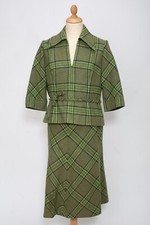 1960s Two Piece Set Skirt and Jacket Brown Plaid Fleck Wool Handmade Original