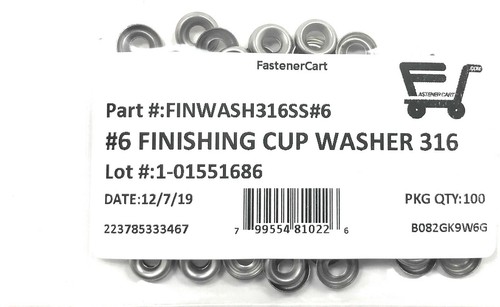(100) #6 Stainless Steel Finishing Washers Cup Washers - 316 Marine Grade - Picture 3 of 5