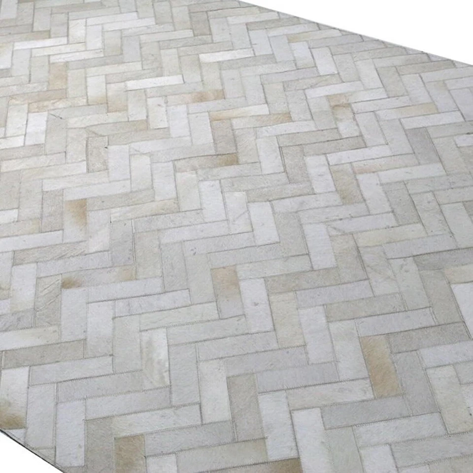 Handmade Cowhide Leather Rug – Natural Hair-On Stripe Patchwork Area Carpet - Image 3 of 4