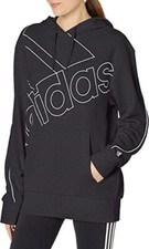 Adidas Women's Black Cotton Solid Big-Logo Relaxed Pullover Hoodie Size Medium