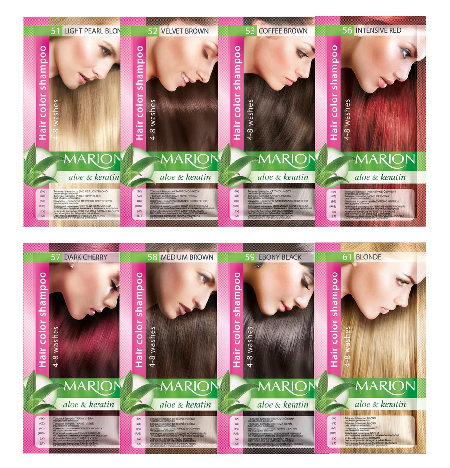 MARION Temporary Hair Colour Shampoo Dye Sachet 4 to 8 Wash Out 40ml + GLOVES