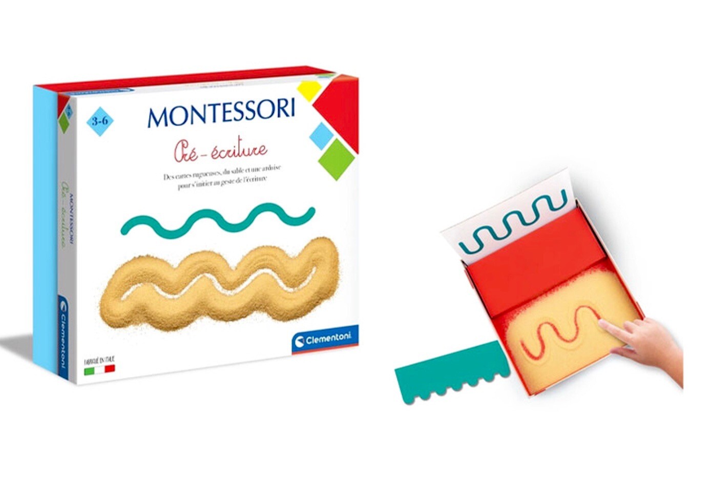 Jeu de pré-écriture Clementoni Montessori avec cartes rugueuses et stylet ergonomique