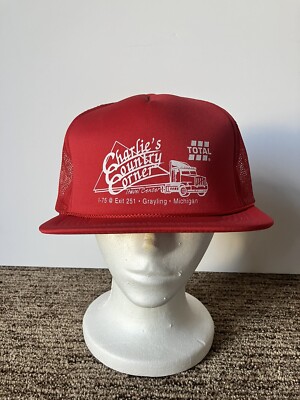 Vintage Trucker Hat Flatbill Cap Snapback  Charlies Country Corner Grayling Mich