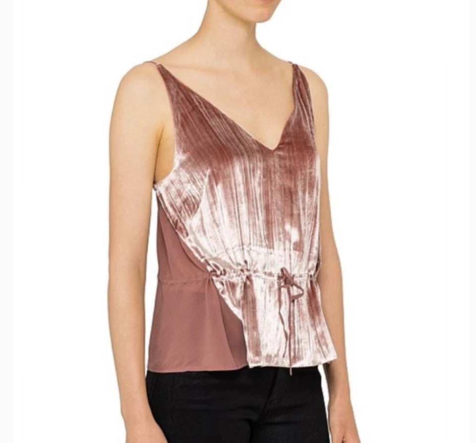 $200 J Brand Women'S Pink Velvet V-Neck Peplum Sleeveless Party Cami Top Size S - Image 2 of 4