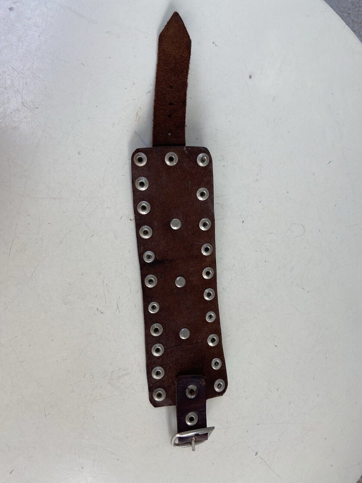 Vintage boho hippie brown Buckle leather cuff bra… - image 10