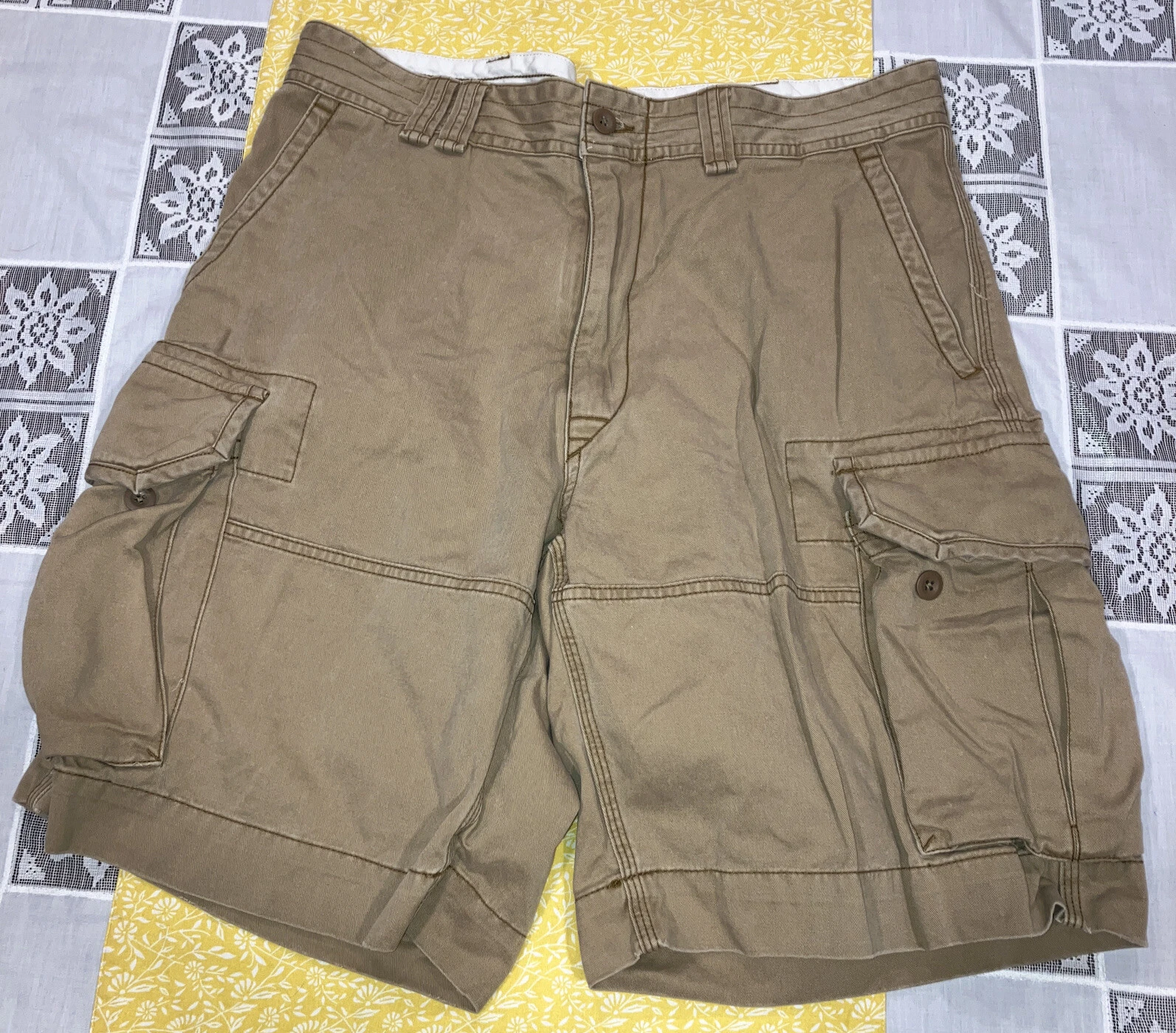 POLO RALPH LAUREN Khaki Cargo Shorts Size 35 Classic Polo Chino Tan Beige