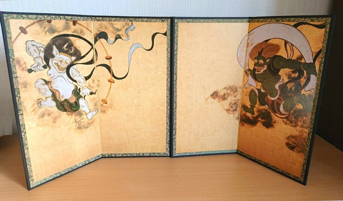 Pair FUJIN RAIJIN BYOBU Sotatsu Tawaraya National treasure reprint