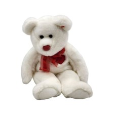 TY 14" White Beanie Teddy Bear Stuffed Animal Plush Red Bow
