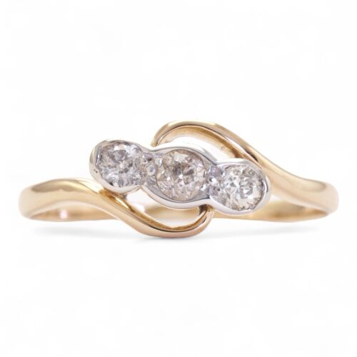 UNO DOS TRES Art Deco 18K Yellow Gold Platinum Set Old Cut Diamond Trilogy Ring - Picture 2 of 11