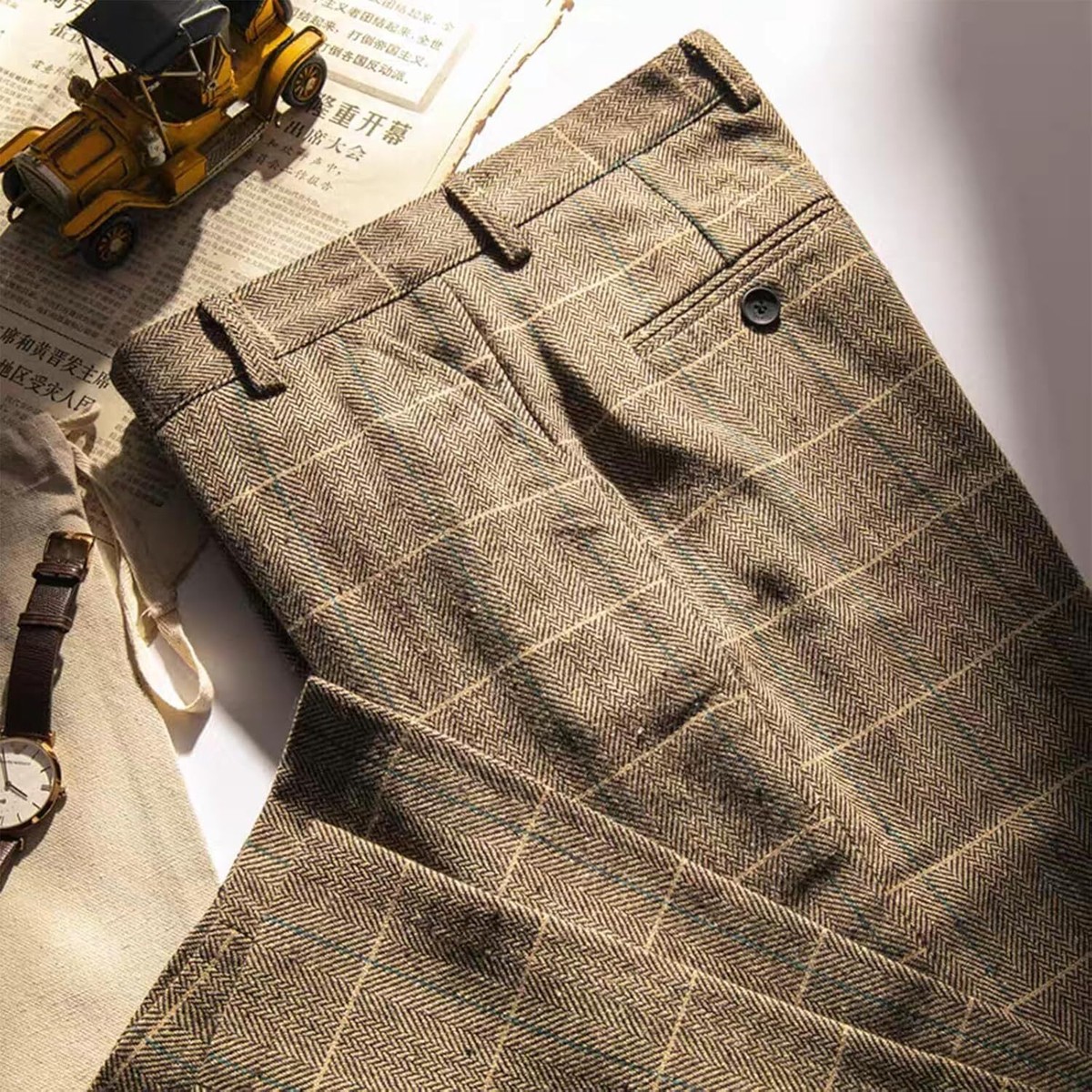 mens brown plaid dress pants Checkered brown houndstooth plaid pant for men in 2018