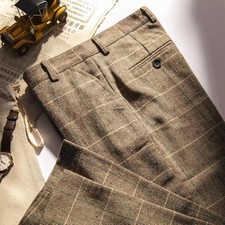 Plaid Men's Tweed Dress Pants Classic Trousers Retro Formal Oversize Fashion OL