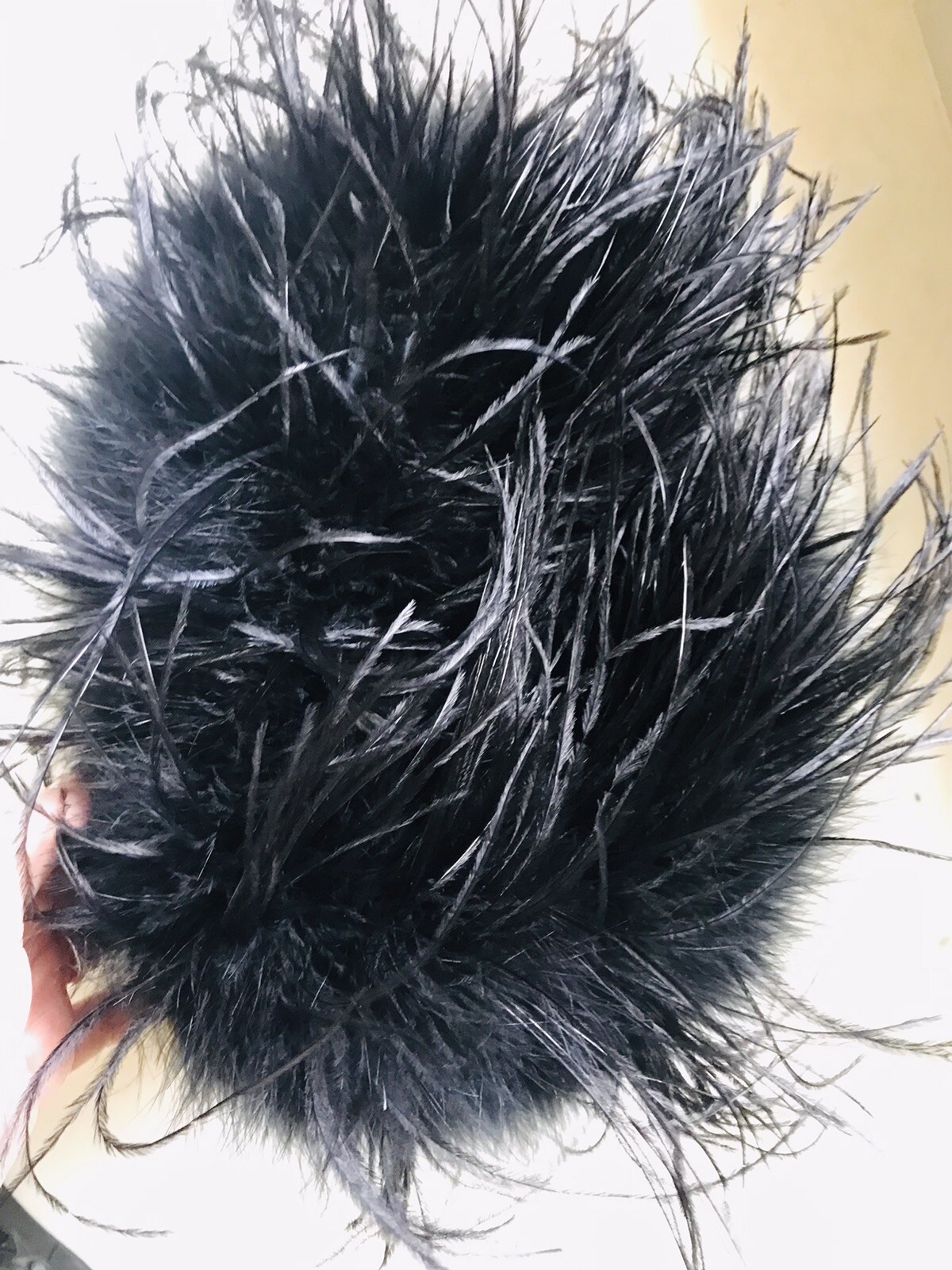 ❤️ vtg black fur ostrich feathers muff hand warmer - image 4