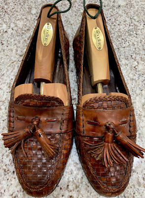 Stunning Mens Bragano Brown Woven Tassel Loafers Size 9 M  display picture 1