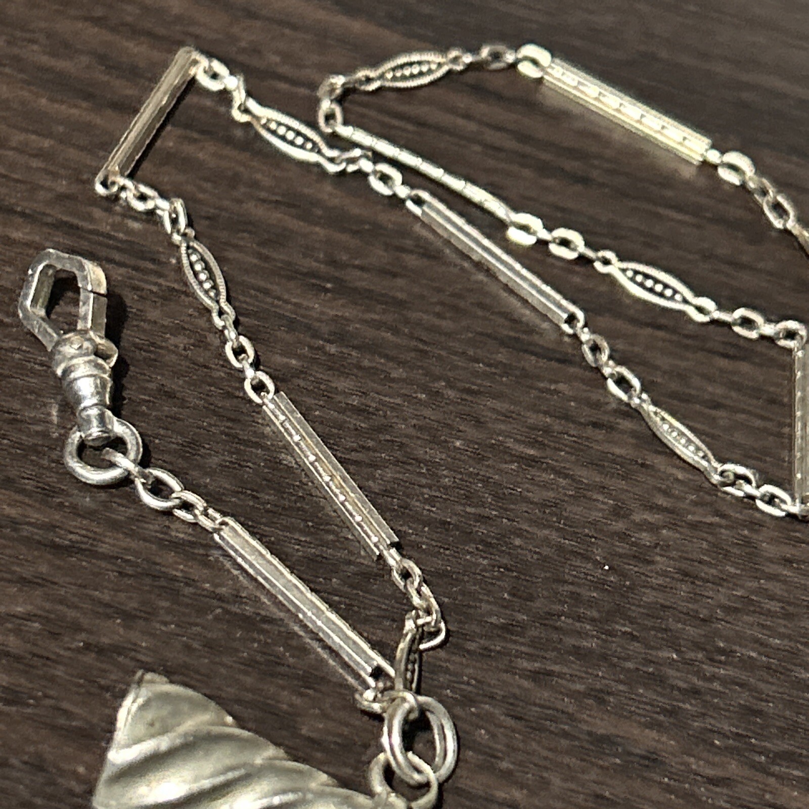 Vintage Pocket Watch Chain White Gold Filled Silver Tone Ridged Watch