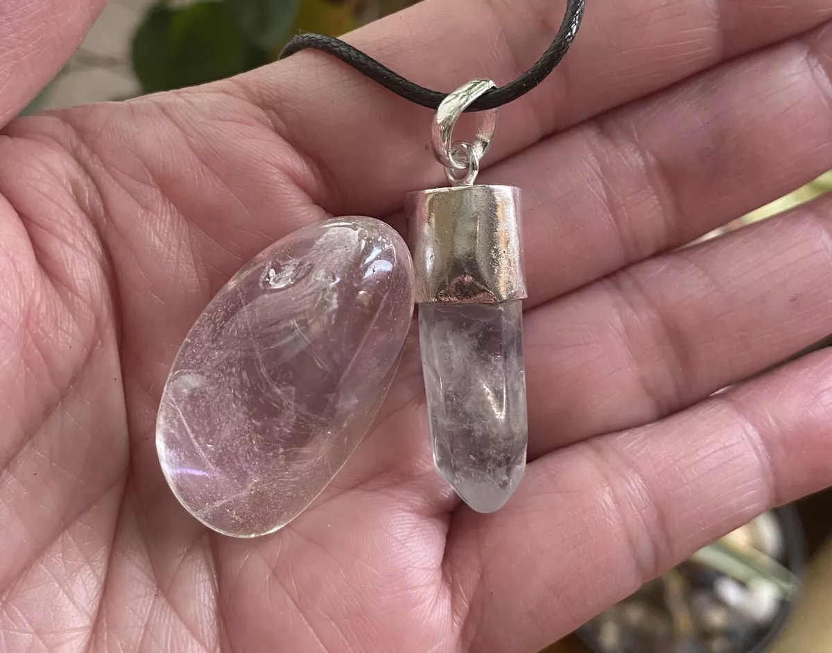 Titanium Rainbow Angel Aura Genuine Quartz Pendant Necklace Stone Set