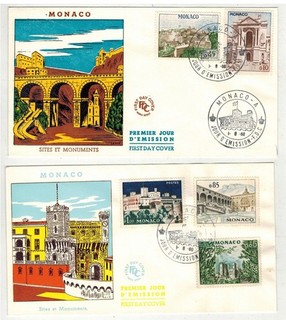 1960 MONACO MONUMENTS SITES SET OF 2 FDCs & 5 STAMPS