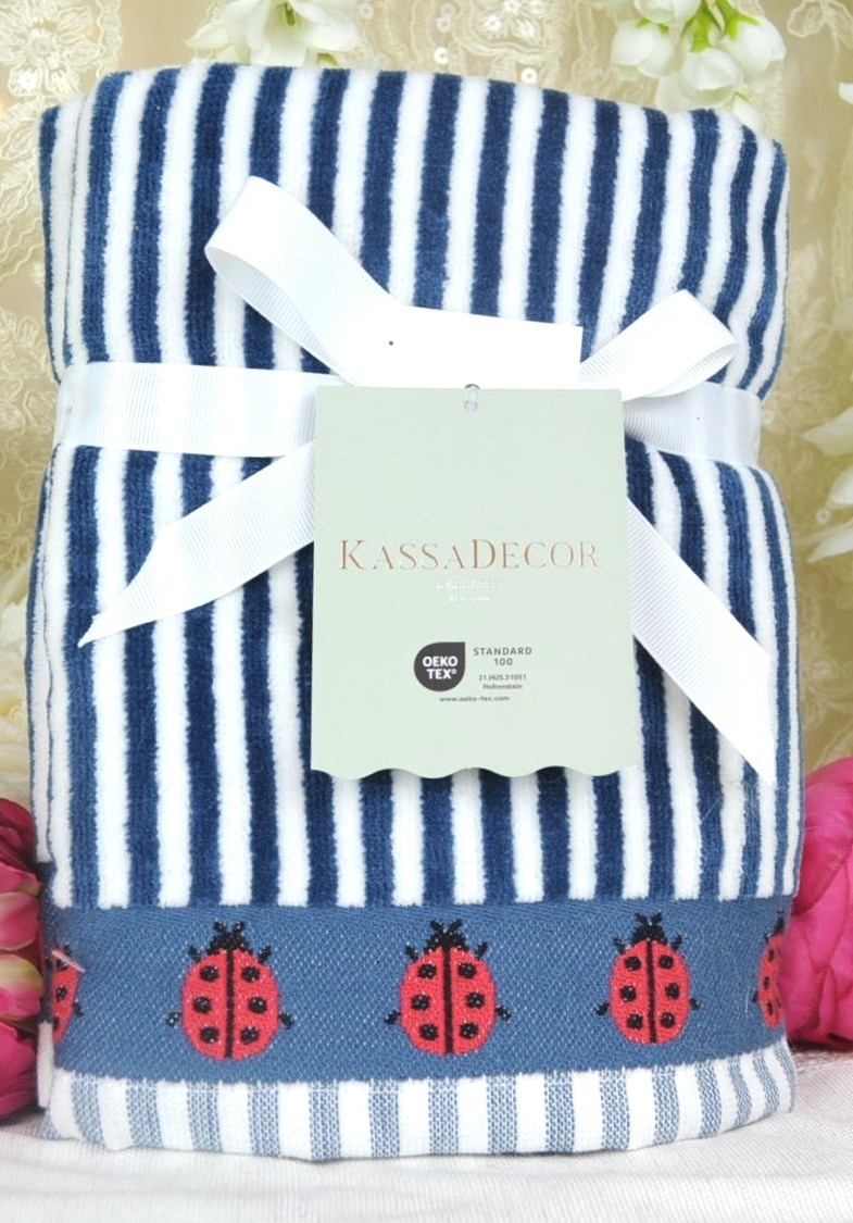 S White With Blue Stripes W/ladbugs
