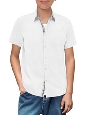 Boys Button Down Shirt Kids Short Sleeve Dress Shirts School 13-14 Years White