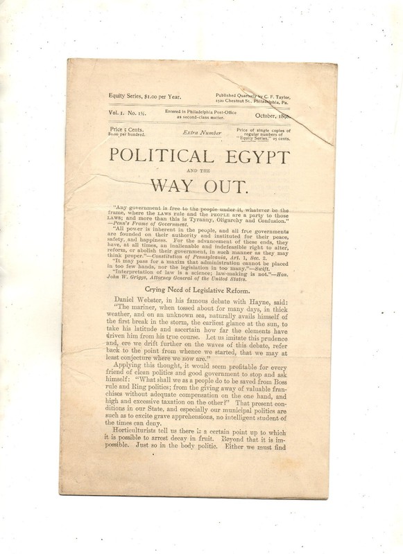POLITICAL EGYPT AND THE WAY OUT. OCT. 1898.  16 PAGES, PHILADELPHIA, PA.
