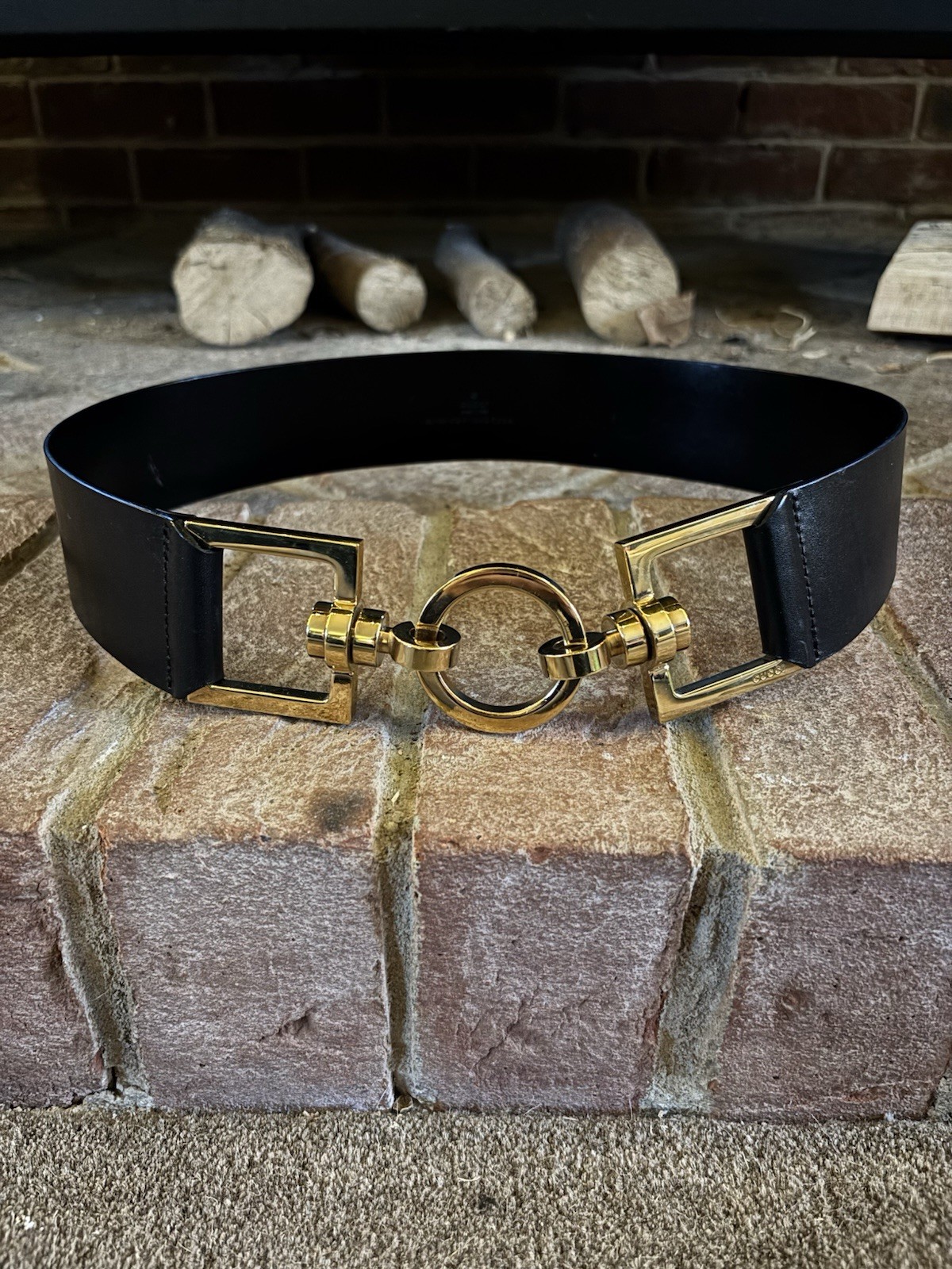 Vintage 1990s Gucci Tom Ford Horsebit Leather Belt Black Gold 32 80
