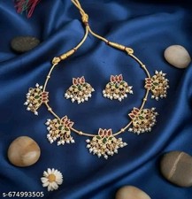 Indian Bollywood Gold Plated Kundan Choker Bridal Necklace Earrings Jewelry Set