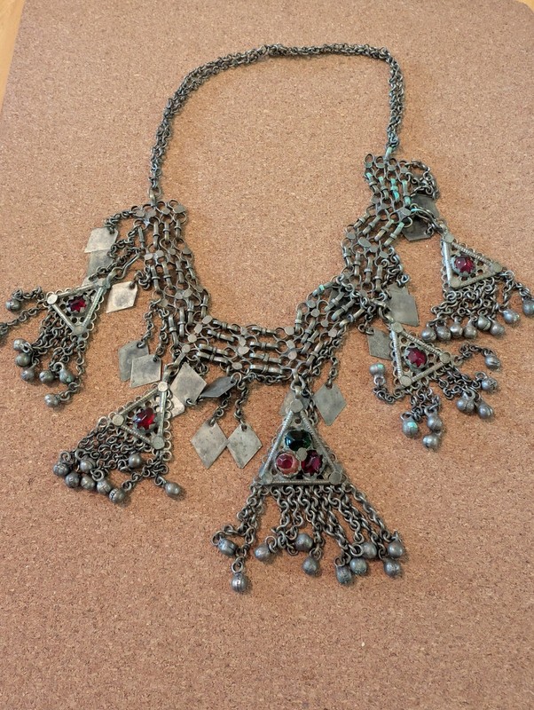 Vintage Handmade Kuchi Tribal BIB FESTOON HEAVY Ethnic Silver Carnelian Necklace