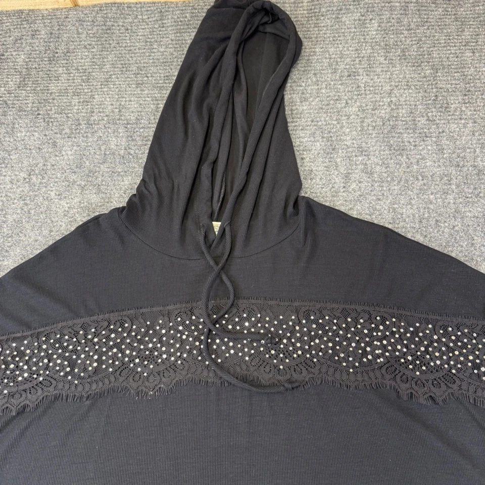 Moletom com capuz Vocal preto strass acabamento em renda estilo 22074L GG gótico EUA - Imagem 3 de 4