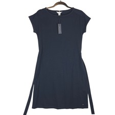 Tommy Hilfiger Womens Navy Blue Cotton Blend Tie Waist T-Shirt Dress XXS NEW