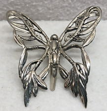 Vintage John Hardy Signed Classic Silvertone Butterfly Hair Scarf Brooch Clip