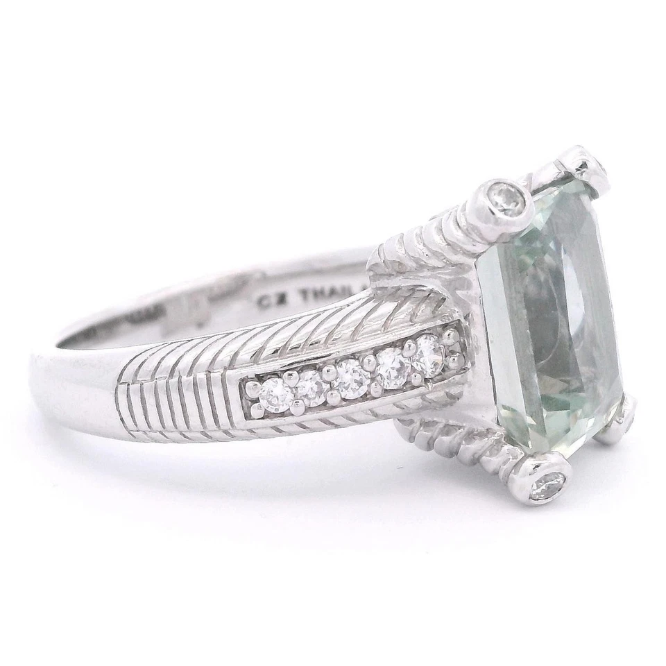 Anillo de colección Judith Ripka de plata esterlina prasiolita verde y circonita cúbica Foto 2 de 3