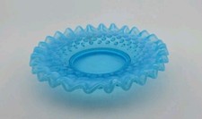 Vintage Fenton Blue Opalescent Hobnail Ruffled Trinket Candy Dish 6"