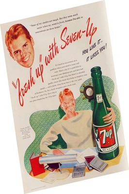   Fresh Up with Seven-Up (1950s) Vintage Ad Poster - 24x36  - Mid-century