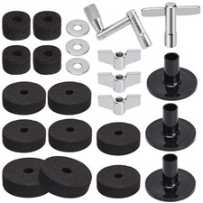23Pcs Cymbal Replacement Felts Sleeves Wing Nuts Washers Drum Key Kit Black