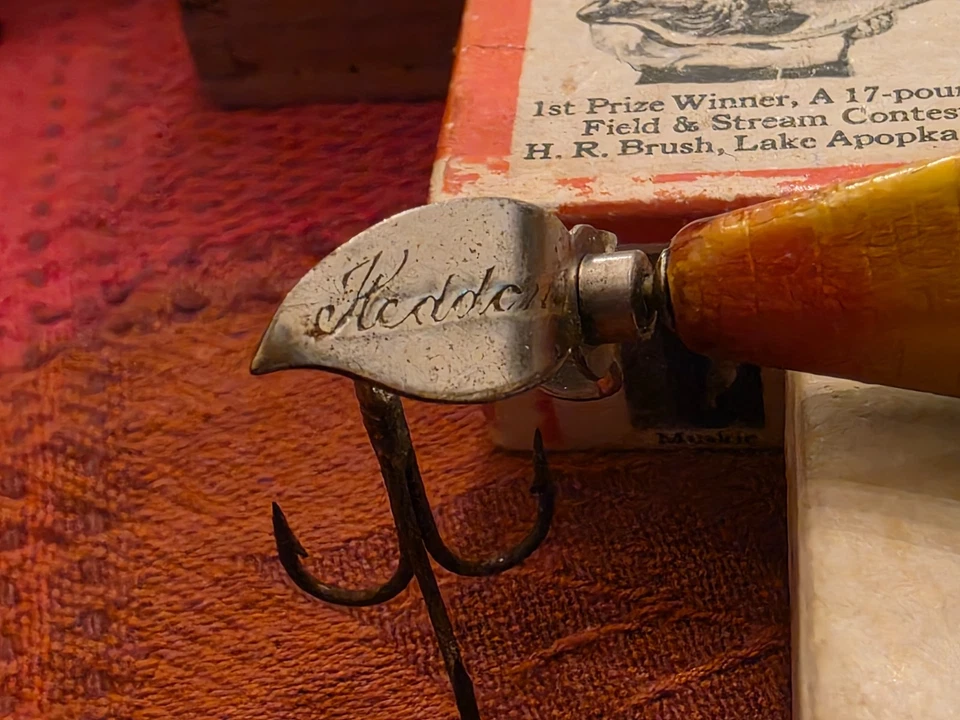 Plataformas en L Minnow submarinas de 5 lados Early Heddon “00” de colección, accesorios de hoja marcada Foto 3 de 4