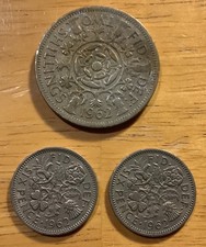 1962 Great Britain Coin Lot Florin Two Shillings & 2 Sixpence QEII