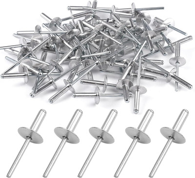 60 Stück Aluminium-Blindnieten mit 4.8 x 18mm Großem Flansch (Silber)