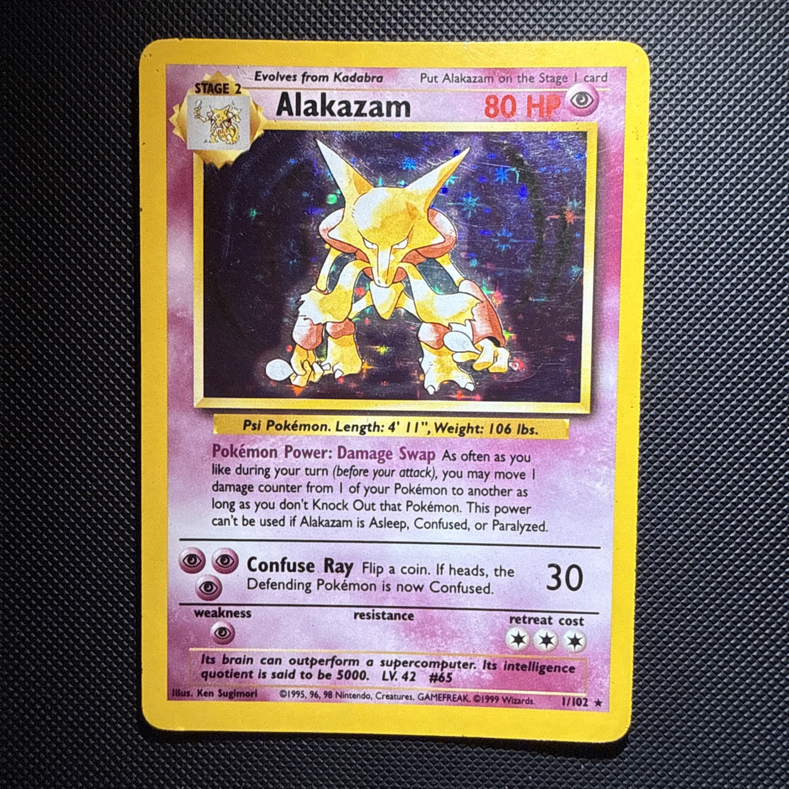 Pokémon TCG Alakazam Base Set Holo Card 1/102 Unlimited Holo Rare, LP Condition