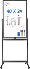 Magnetic Mobile White Board 40 x 24 Double Sided Dry Erase Board Rolling
